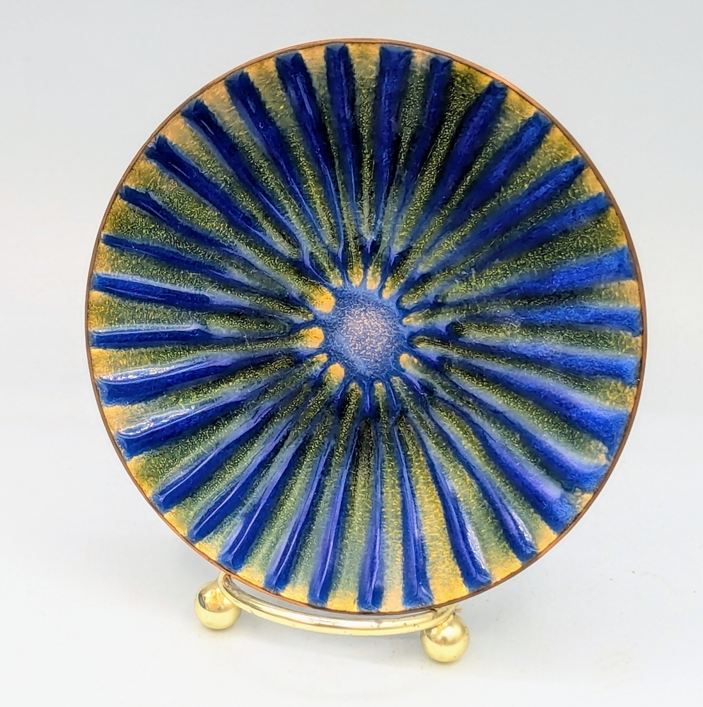 Vtg Seagrove NC Hilly Blue And Yellow Copper Enamel Plate Mid Century Modern MCM